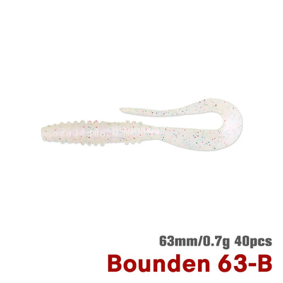 White soft worm lure with speckled spots, 63mm, 0.7g, 40-piece set