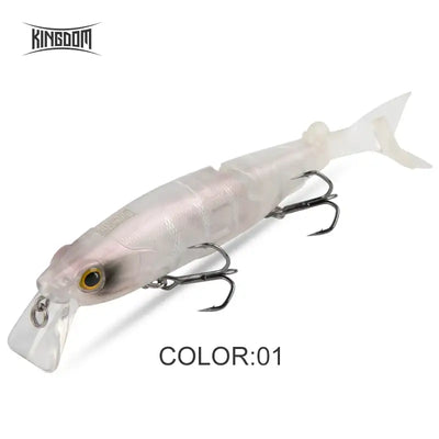 Clear white floating minnow lure with T-tail and three treble hooks