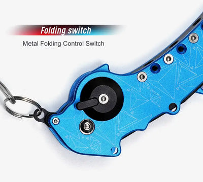 Blue folding fish lip grip with metal control switch and black circular lock