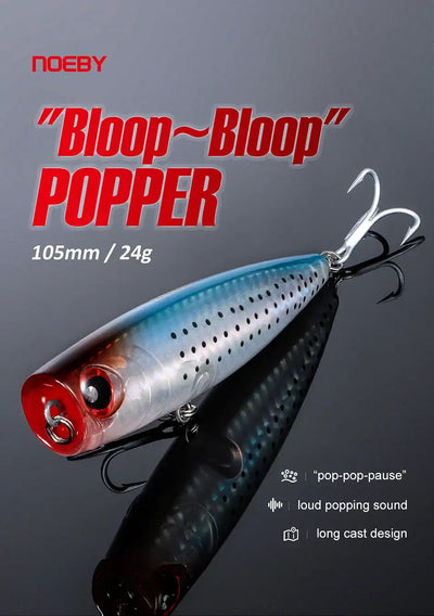 Noeby 105mm 24g Topwater Popper Fishing Lures Wobblers Long Casting Artificial Hard Baits Saltwater Freshwater Fishing Lures -  - Cast N Go