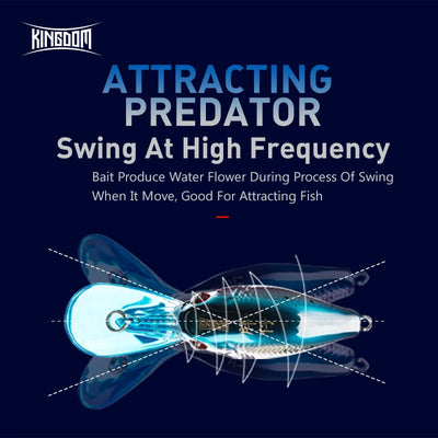 Blue-tinted crankbait minnow lure with red eyes and suspended treble hooks.