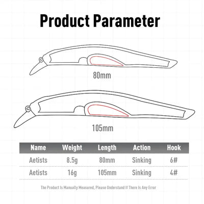 LEYDUN Artist FR Silence Sinking Minnow Fishing Lures 80mm 105mm Jerkbaits Good Action Wobblers High Quality Hard Baits Sea Bass -  - Cast N Go