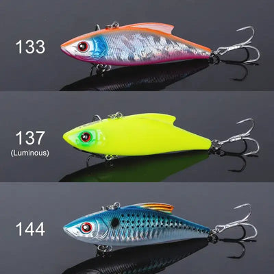 Three-piece sinking crankbait lure set with blue, neon green, and blue fish colors