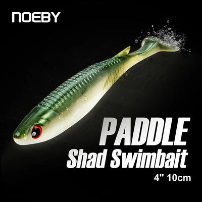 Noeby paddle tail shad swimbait in green shiner color, red eye, paddle tail, 10cm