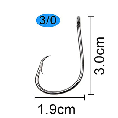 3/0 barbed circle fishing hook, silver curved single hook with arrow barb
