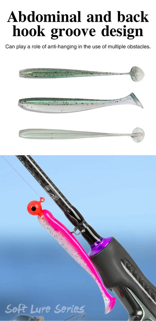 Green-speckled soft worm lure with round jig head, plus white and gray options