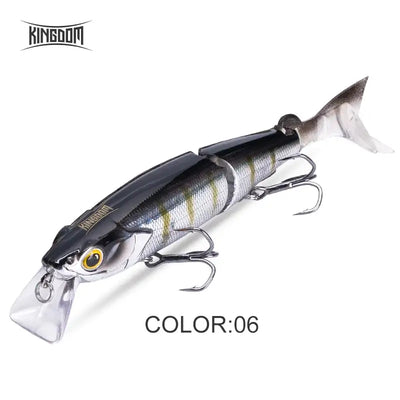 Black and silver multi-jointed minnow lure with three treble hooks, color 06