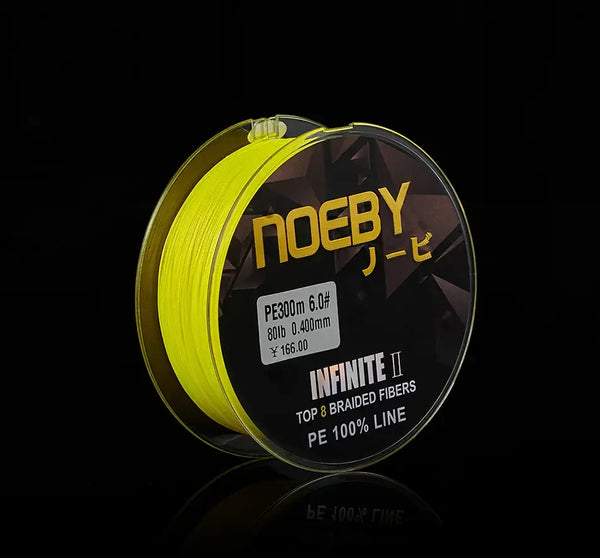 NOEBY light yellow braided fishing line spool with label and INFINITE II text