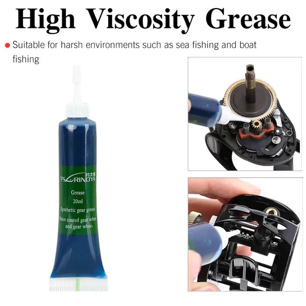 Tsurinoya high viscosity grease tube, blue squeeze bottle with green label