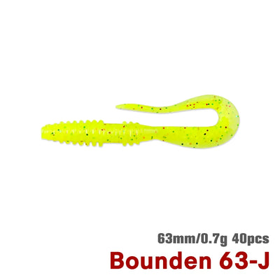 63mm soft plastic worm lure, neon lime green with small black speckles