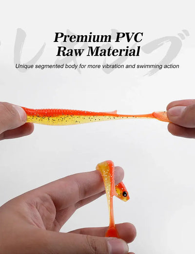 Noeby paddle tail shad swimbait in orange speckled color with curved paddle tail