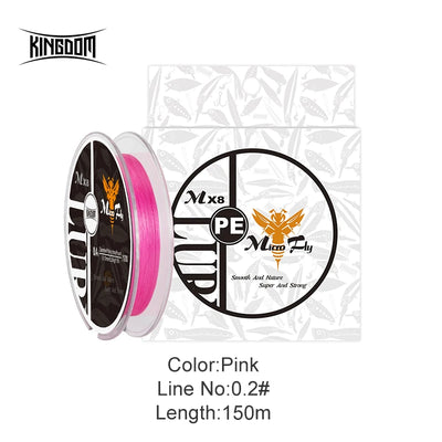 Pink braided PE fishing line spool, 0.2mm, 150m 4-strand leader