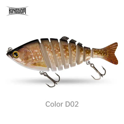 Brown segmented hard bait fishing lure with realistic eyes and treble hooks, Color D02