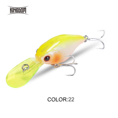 Minnow crankbait lure in bright yellow with orange belly and treble hooks