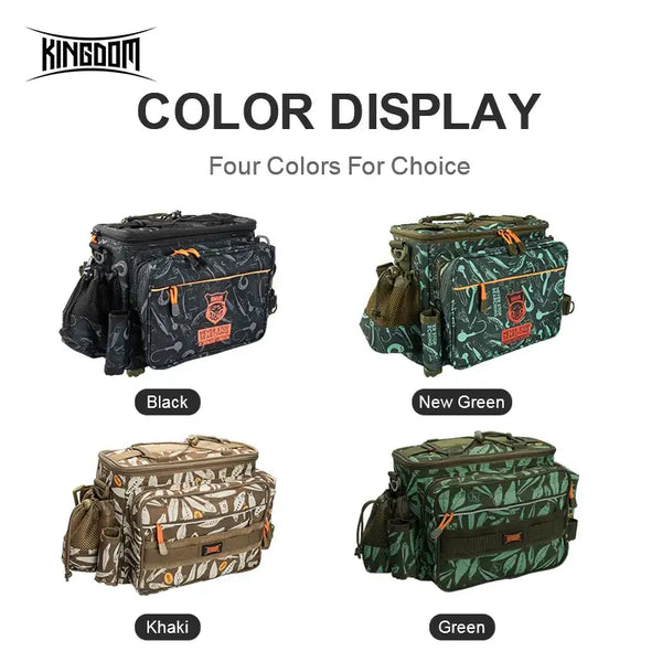 Four-color tackle bag set: black, new green, khaki, and green with patterned fabric