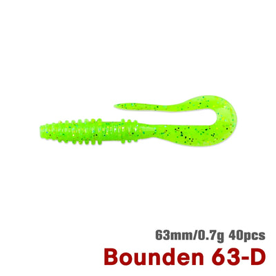 63mm soft plastic worm lure, bright green with dark speckled pattern