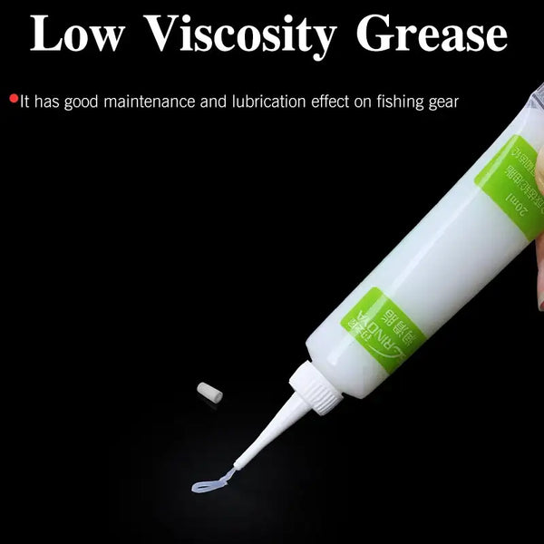 Tsurinoya low viscosity grease squeeze tube, white bottle with green label and nozzle