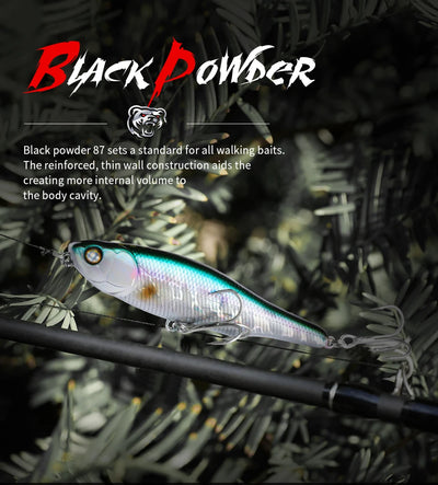 Topwater pencil lure with iridescent silver-blue body, green stripe, and treble hooks