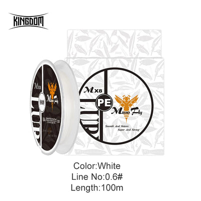 White braided PE fishing line spool, 0.6mm, 100m 4-strand leader