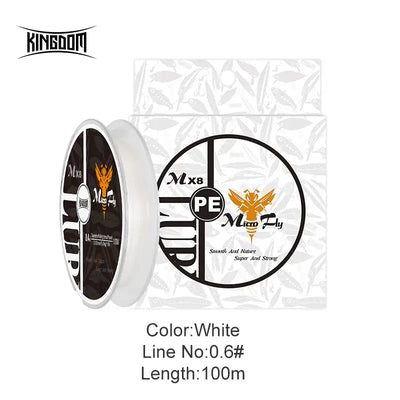 Braided PE fishing line spool, white line 0.6#, length 100m, 4-strand