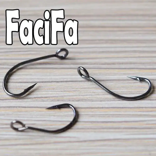 Crank fishing hook, barbed single hook with dark metal finish (3 hooks shown)