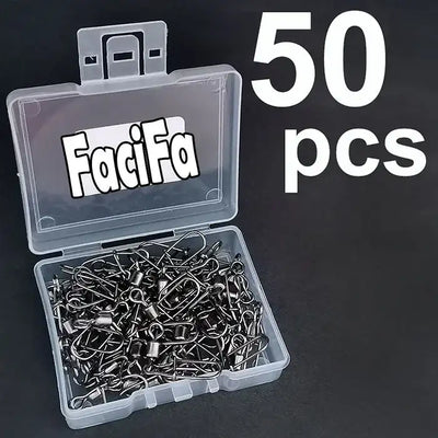 Stainless steel rolling swivel snap connectors, 50-piece set in clear storage case