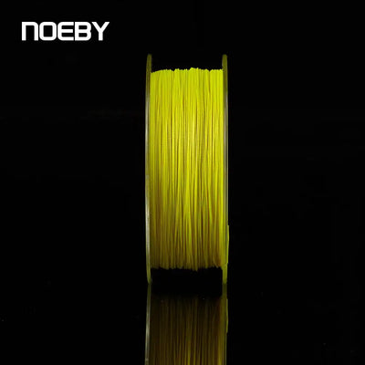 Light yellow braided fishing line spool with a strand stand-up view