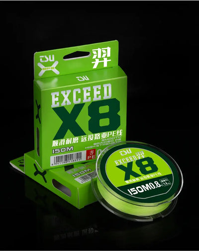 Green product box with bright green PE braided fishing line spool