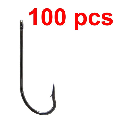 Black long-shank barbed fishhook, single hook from 100 pcs set