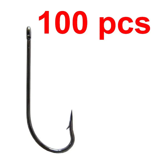 Black long-shank barbed fishhook, single hook from 100 pcs set