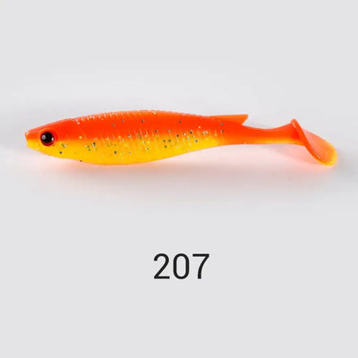 Noeby paddle tail shad swimbait NW207, orange to yellow gradient with speckled pattern