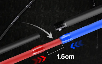 Fishing rod ferrule close-up with 1.5 cm measurement marking