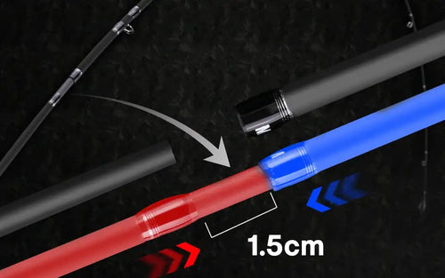 Fishing rod ferrule close-up with 1.5 cm measurement marking