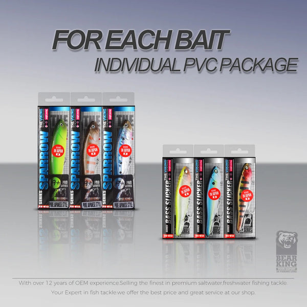Topwater pencil lure individual PVC package boxes with multiple color options