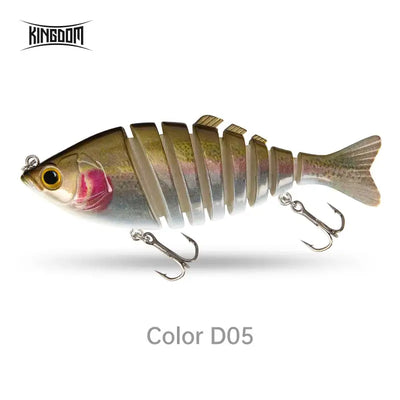 Gray segmented hard bait fishing lure with pink gill detail and treble hooks, Color D05