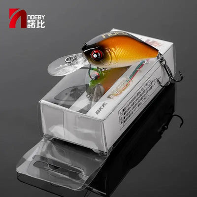 Floating crankbait lure in orange-gold with red eye, clear lip, treble hooks