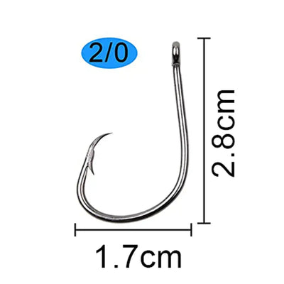 2/0 barbed circle fishing hook, silver curved single hook with arrow barb