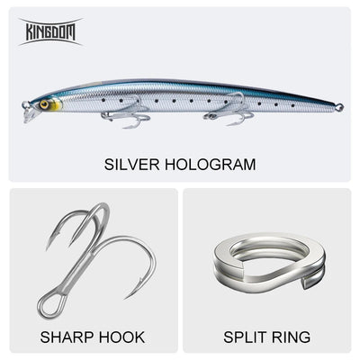 Silver hologram artificial swimbait lure with treble hooks and split ring