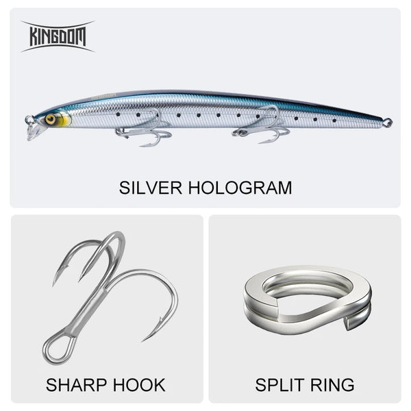 Silver hologram artificial swimbait lure with treble hooks and split ring