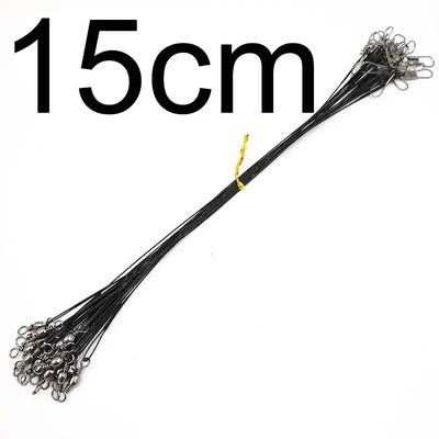 Black steel fishing wire leader with swivels, 15cm length
