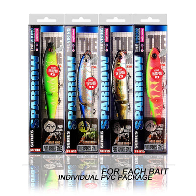 Swimbait lure blister packs on display, multiple colors with hanging hooks