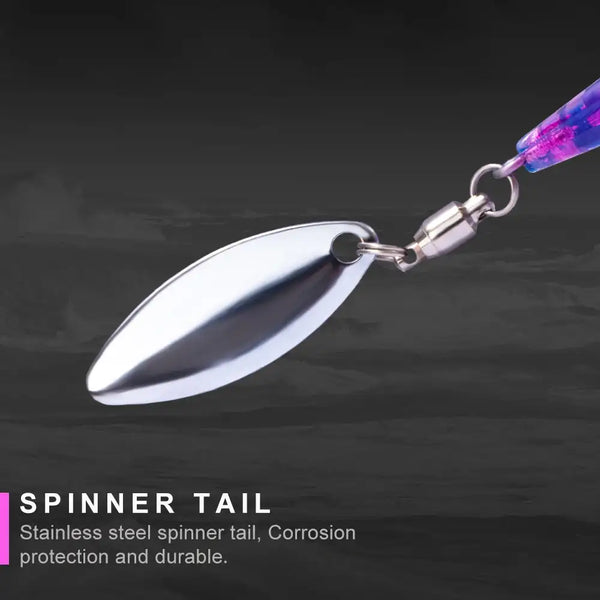 Close-up spinner tail with stainless blade for spinner fishing lure.