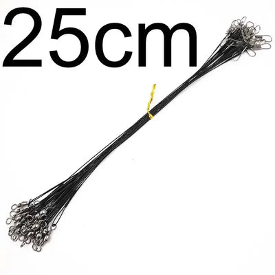 Black steel fishing wire leader with swivels, 25cm length