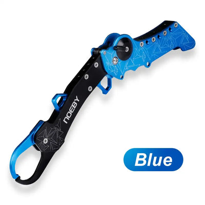 Noeby collapsible fish lip grip, blue and black metal clamp with lanyard loop