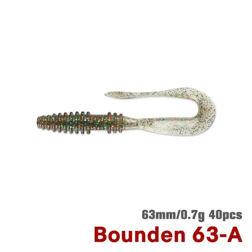 63mm soft plastic worm lure, translucent gray with dark speckled finish