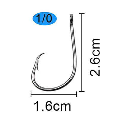 1/0 barbed circle fishing hook, silver curved single hook with arrow barb