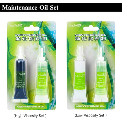 Tsurinoya reel maintenance oil set blister pack with two tubes, high and low viscosity
