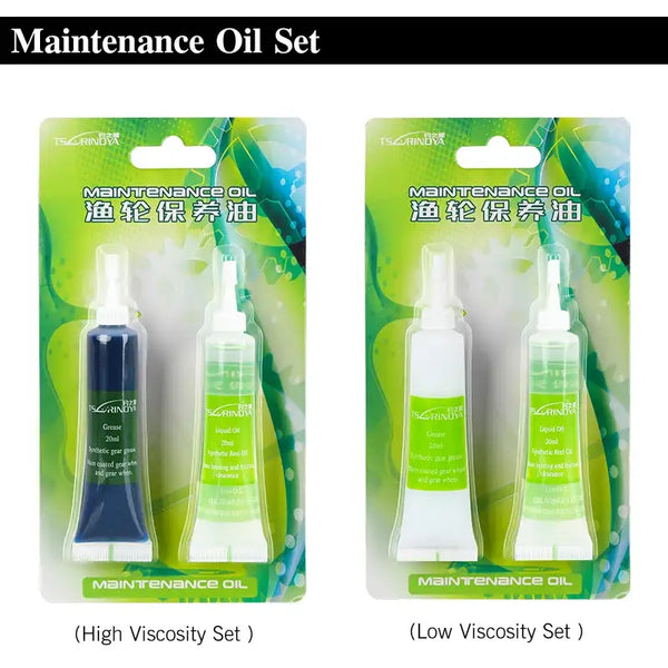 Tsurinoya reel maintenance oil set blister pack with two tubes, high and low viscosity