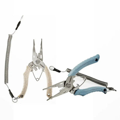 Mini split ring pliers set with spring coil and wire hook attachment, blue grips
