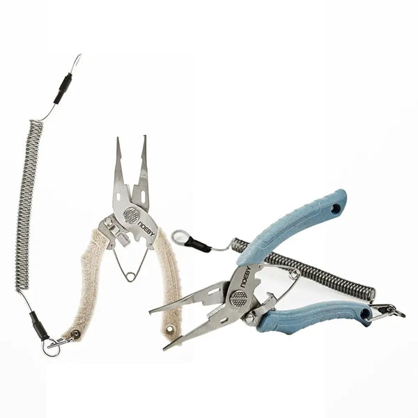 Mini split ring pliers set with spring coil and wire hook attachment, blue grips